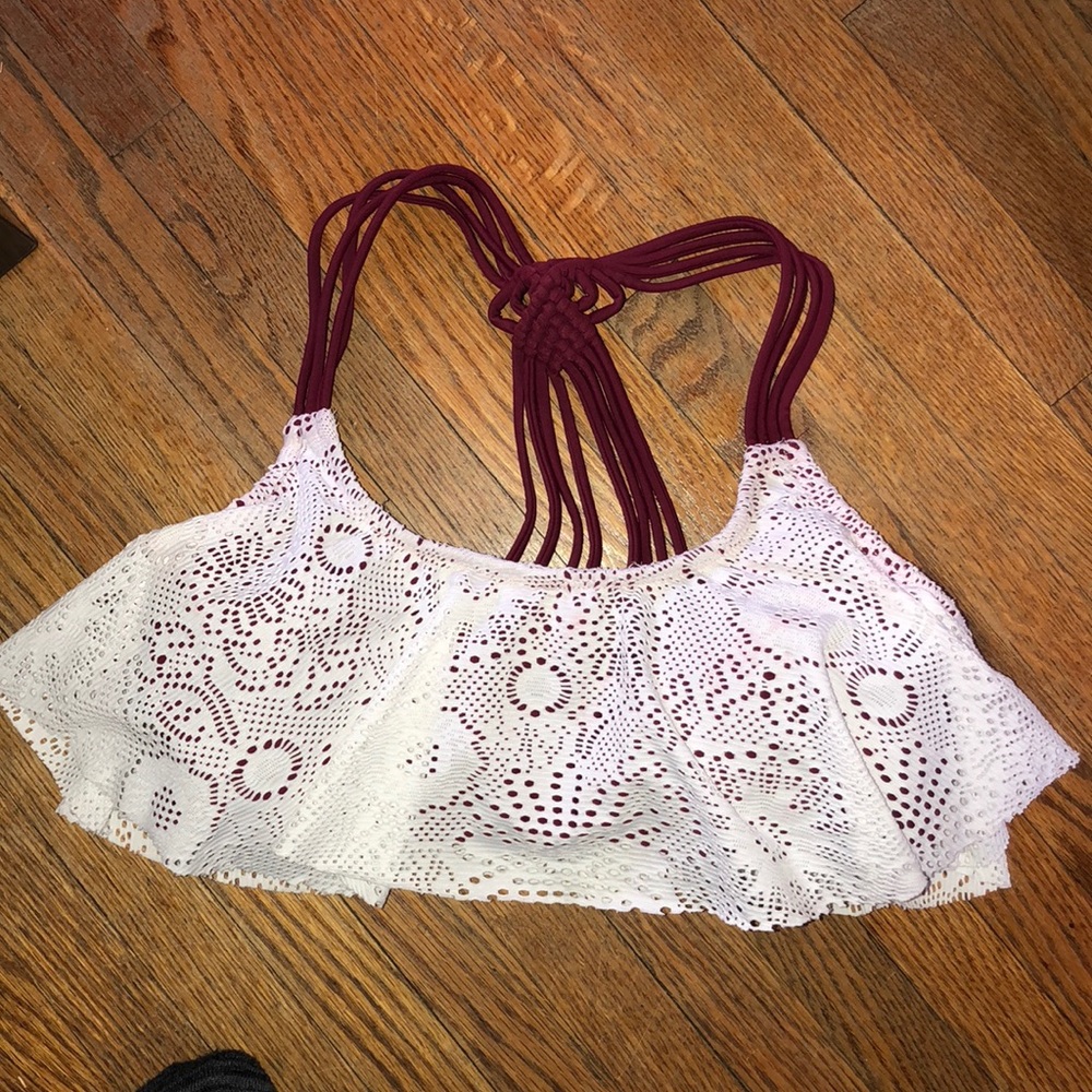 maroon and lace white bikini top